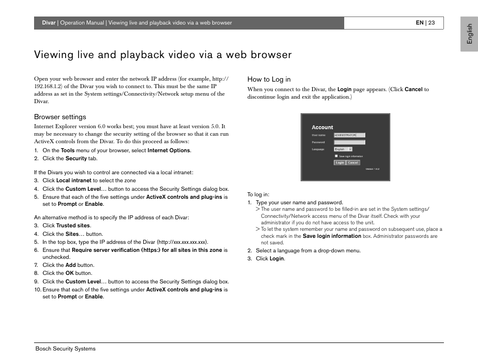 Viewing live and playback video via a web browser | Bosch EN User Manual | Page 25 / 34