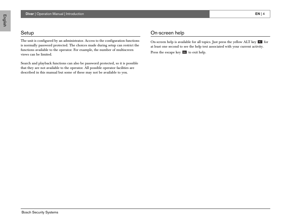 Setup, On-screen help | Bosch EN User Manual | Page 6 / 34