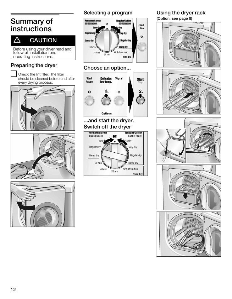 Summary of instructions, A caution | Bosch WTMC5321US/CN User Manual | Page 12 / 68
