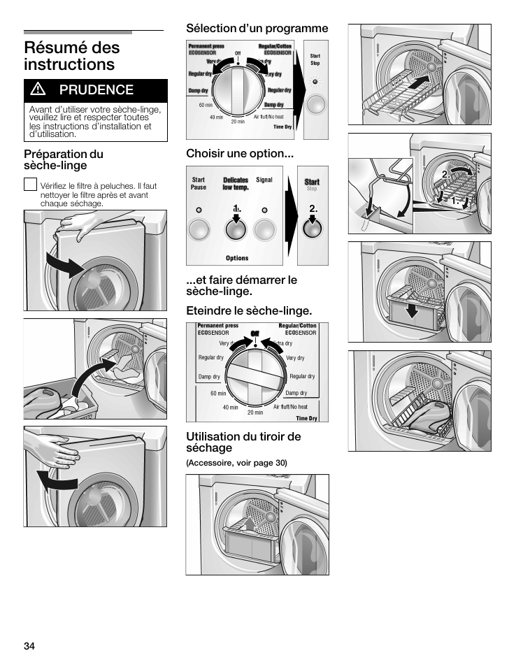 Résumé des instructions, A prudence | Bosch WTMC5321US/CN User Manual | Page 34 / 68