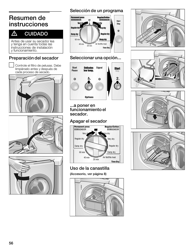 Resumen de instrucciones, A cuidado, Cuidado | Bosch WTMC5321US/CN User Manual | Page 56 / 68