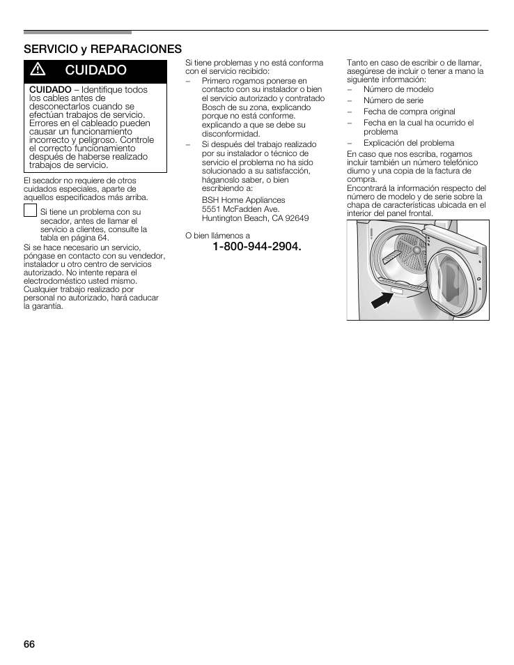 Cuidado | Bosch WTMC5321US/CN User Manual | Page 66 / 68