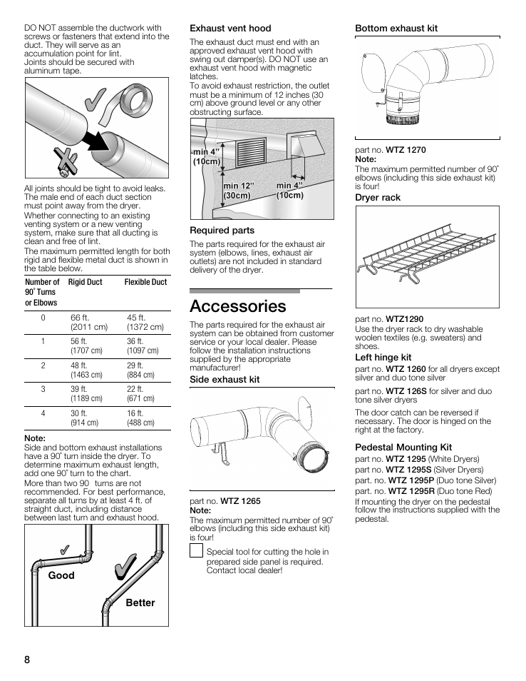 Note, Accessories | Bosch WTMC5321US/CN User Manual | Page 8 / 68
