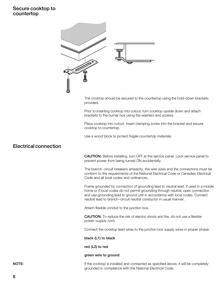 Secure cooktop to countertop electrical connection | Bosch NIT8653UC User Manual | Page 8 / 26