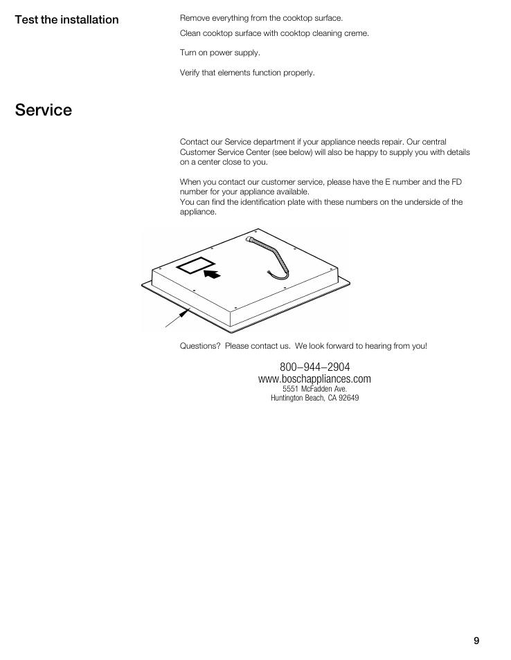 Service | Bosch NIT8653UC User Manual | Page 9 / 26