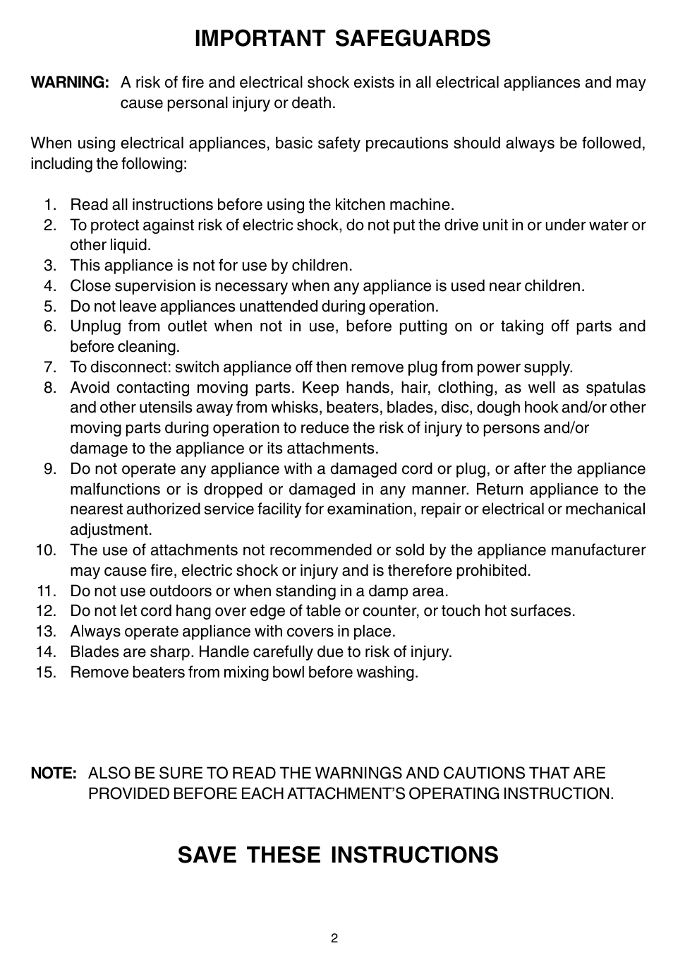Important safeguards, Save these instructions | Bosch MUM 7400 UC User Manual | Page 2 / 12