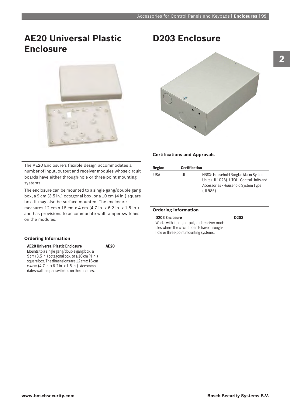 Ae20 universal plastic enclosure, D203 enclosure | Bosch 8-Dec User Manual | Page 107 / 506