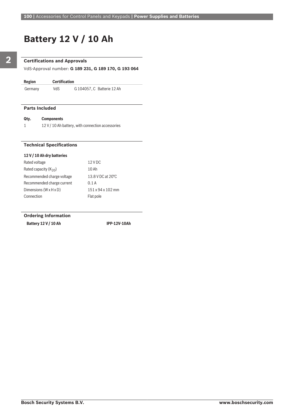 Battery 12 v / 10 ah, Power supplies and batteries | Bosch 8-Dec User Manual | Page 108 / 506