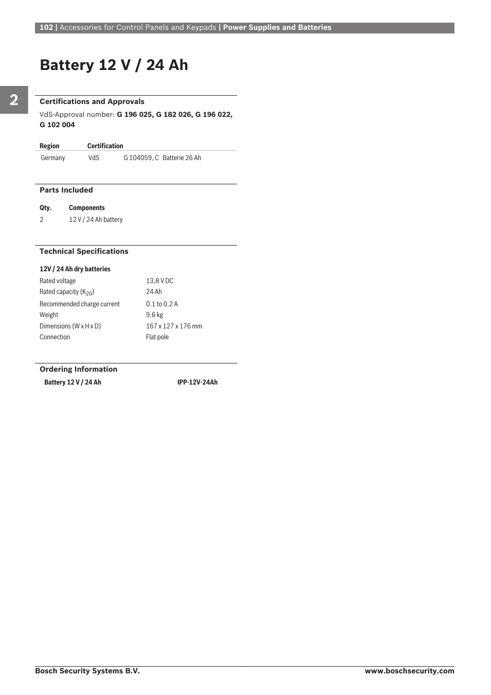 Battery 12 v / 24 ah | Bosch 8-Dec User Manual | Page 110 / 506