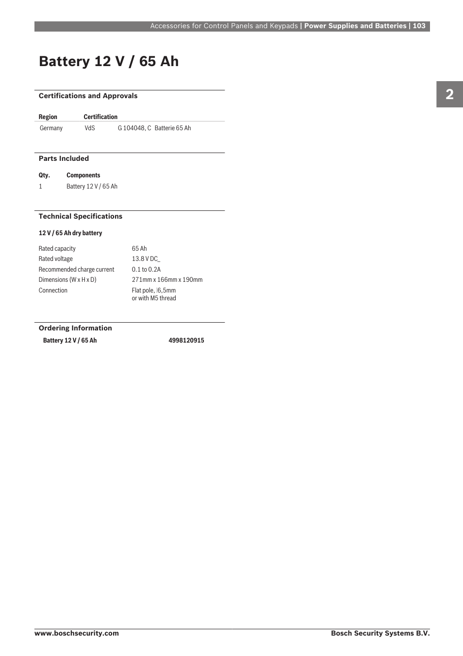 Battery 12 v / 65 ah | Bosch 8-Dec User Manual | Page 111 / 506