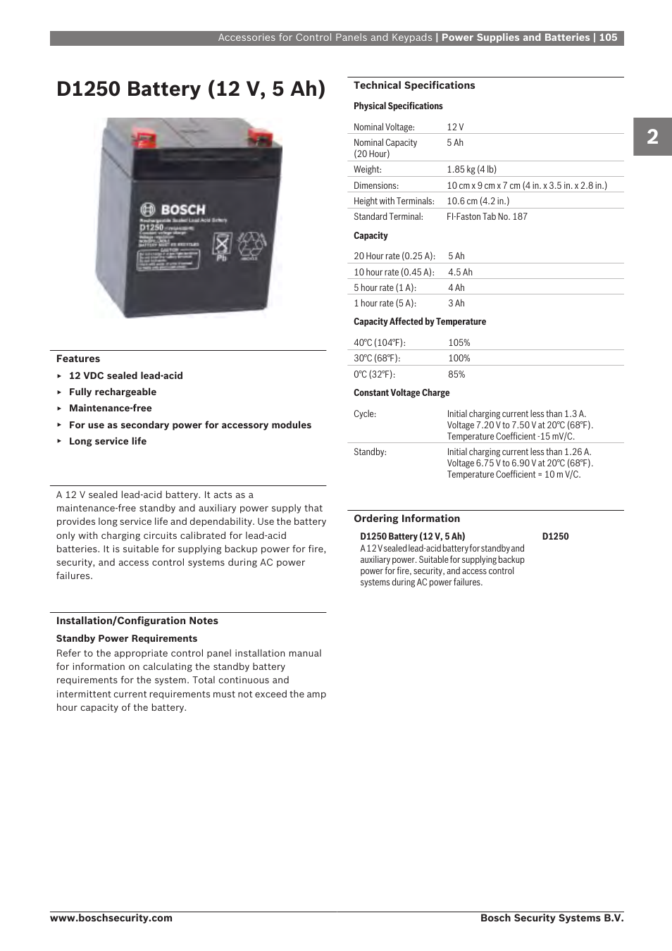 D1250 battery (12 v, 5 ah) | Bosch 8-Dec User Manual | Page 113 / 506