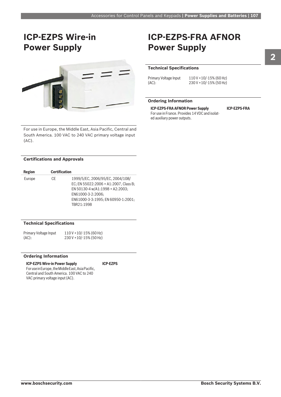 Icp‑ezps wire‑in power supply, Icp‑ezps‑fra afnor power supply | Bosch 8-Dec User Manual | Page 115 / 506