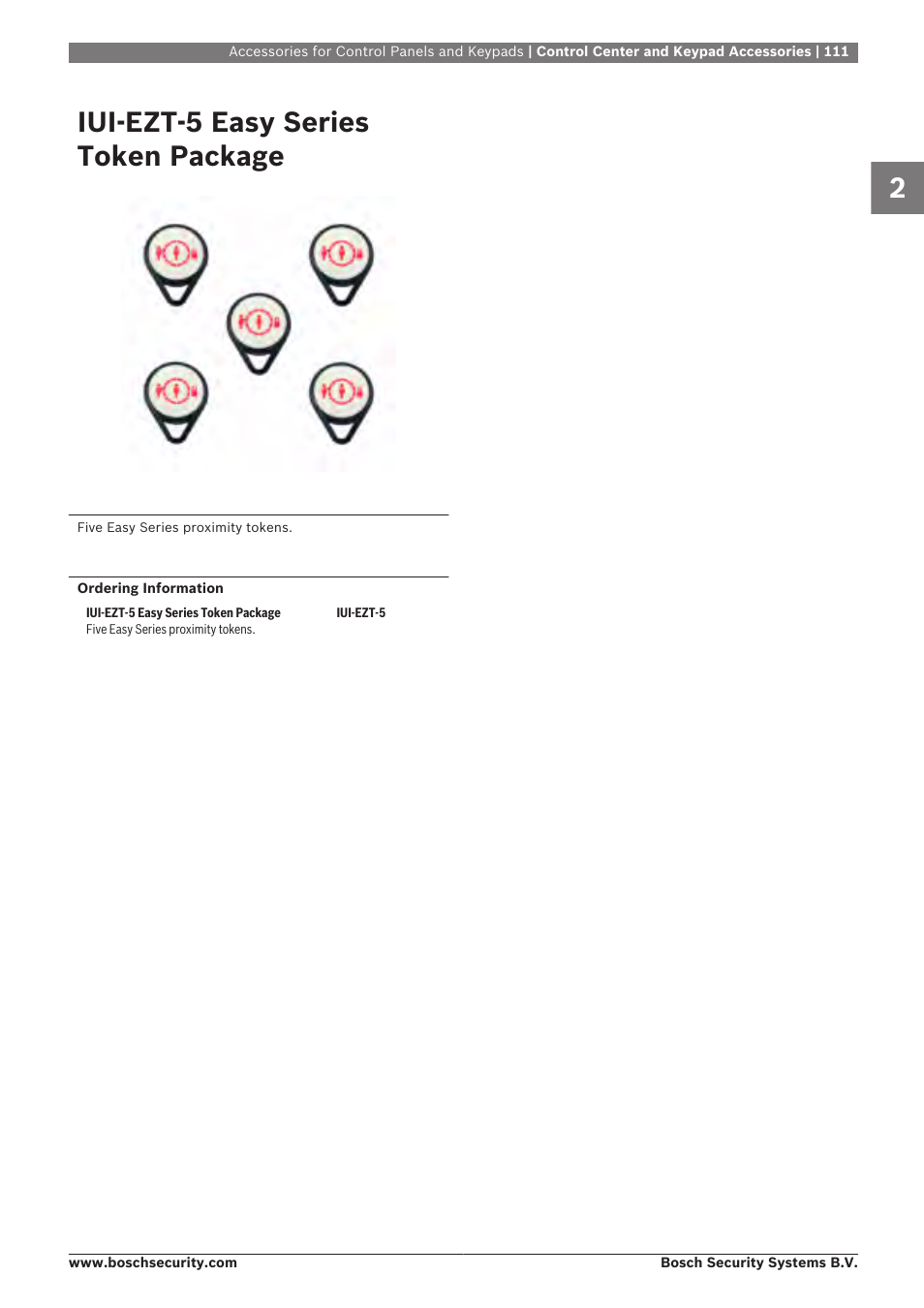 Iui‑ezt‑5 easy series token package, Control center and keypad accessories | Bosch 8-Dec User Manual | Page 119 / 506