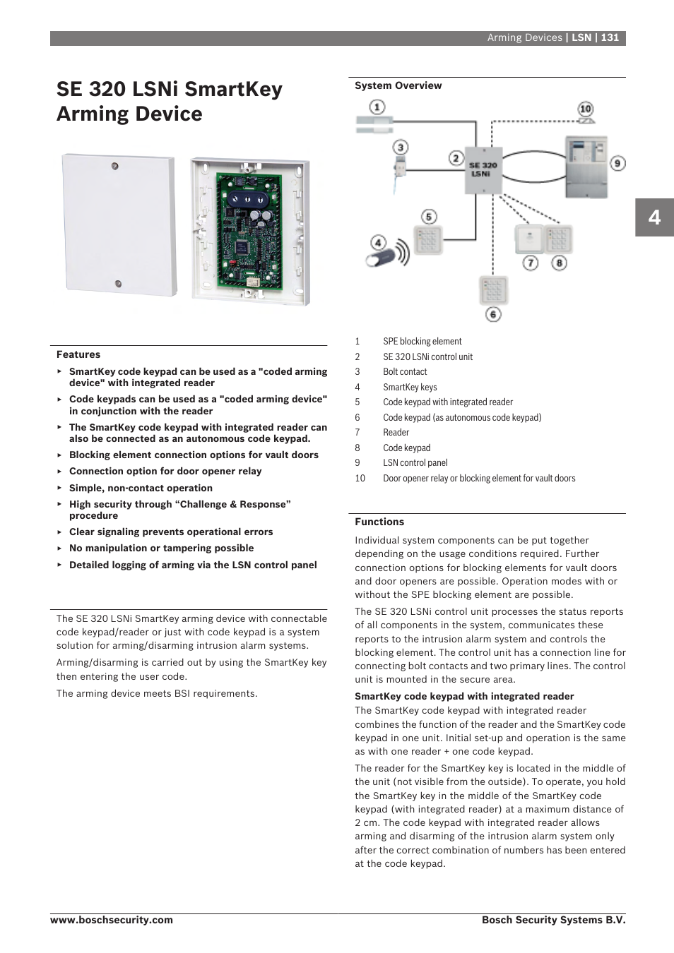 Se 320 lsni smartkey arming device | Bosch 8-Dec User Manual | Page 139 / 506