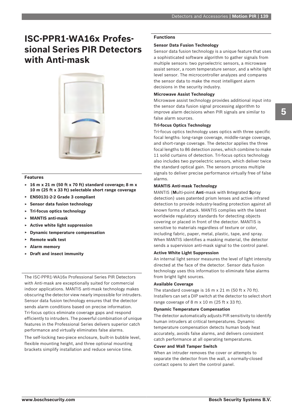 Isc‑ppr1‑wa16x professional series pir, Detectors with anti‑mask | Bosch 8-Dec User Manual | Page 147 / 506