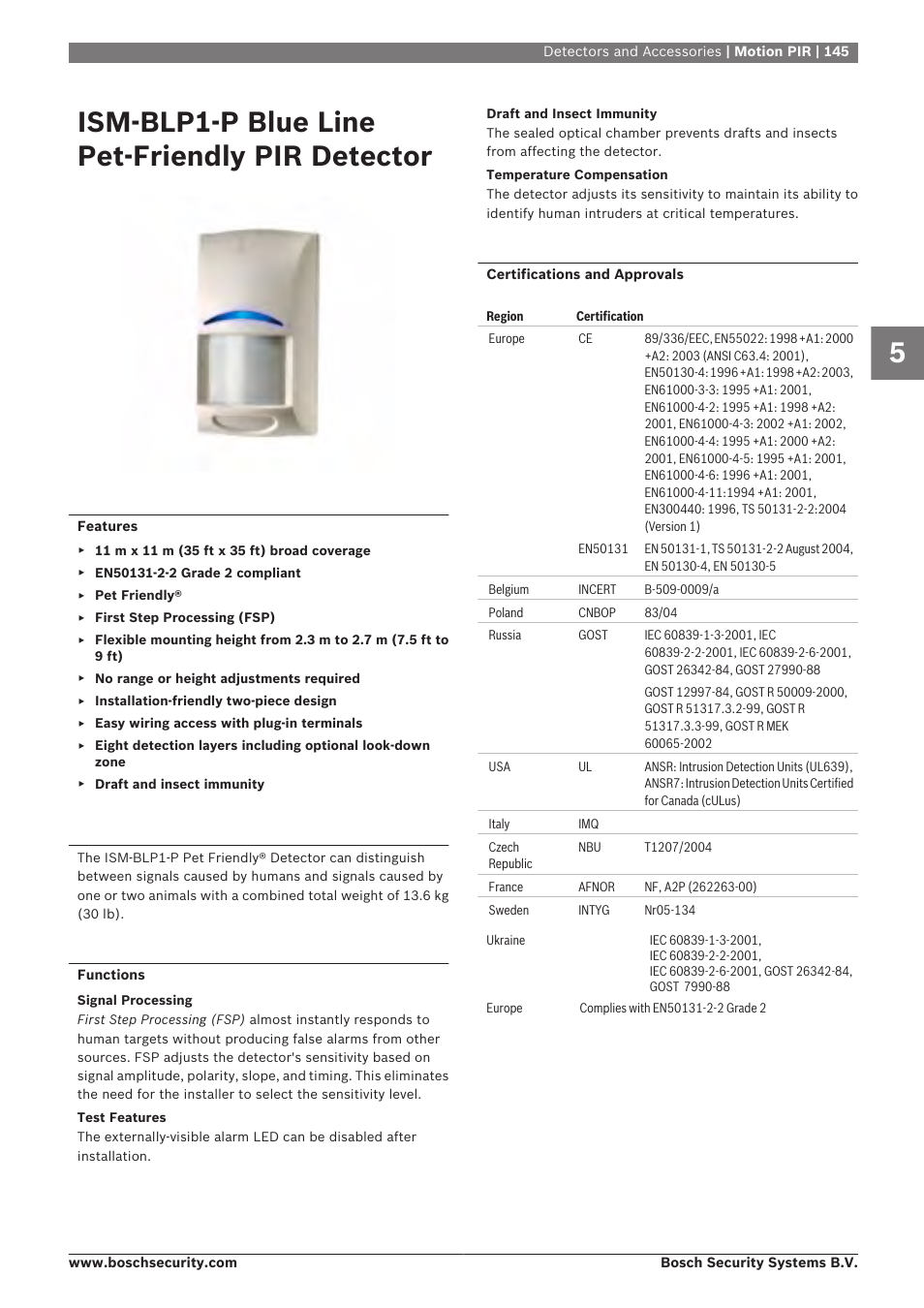 Ism‑blp1‑p blue line pet‑friendly pir detector | Bosch 8-Dec User Manual | Page 153 / 506