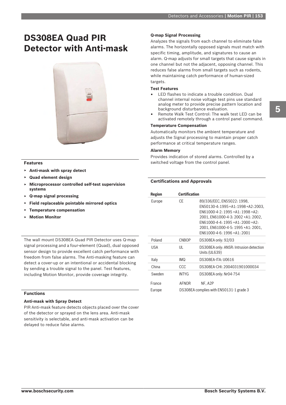 Ds308ea quad pir detector with anti-mask | Bosch 8-Dec User Manual | Page 161 / 506