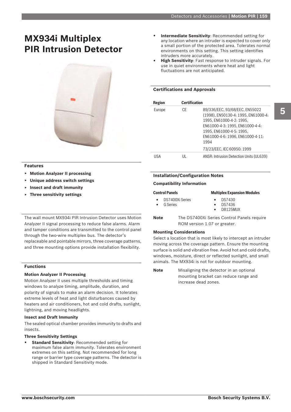 Mx934i multiplex pir intrusion detector | Bosch 8-Dec User Manual | Page 167 / 506