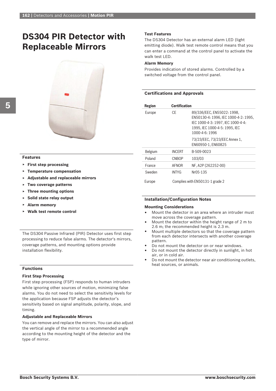 Ds304 pir detector with replaceable mirrors | Bosch 8-Dec User Manual | Page 170 / 506