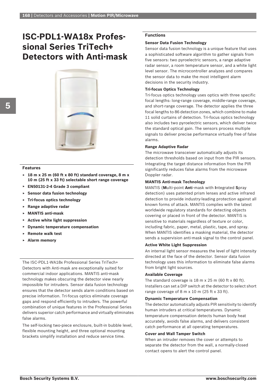 Isc‑pdl1‑wa18x professional series tritech, Detectors with anti‑mask | Bosch 8-Dec User Manual | Page 176 / 506