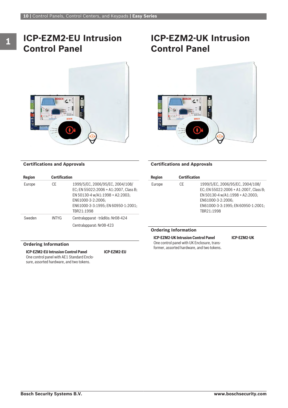 Icp‑ezm2‑eu intrusion control panel, Icp‑ezm2‑uk intrusion control panel | Bosch 8-Dec User Manual | Page 18 / 506