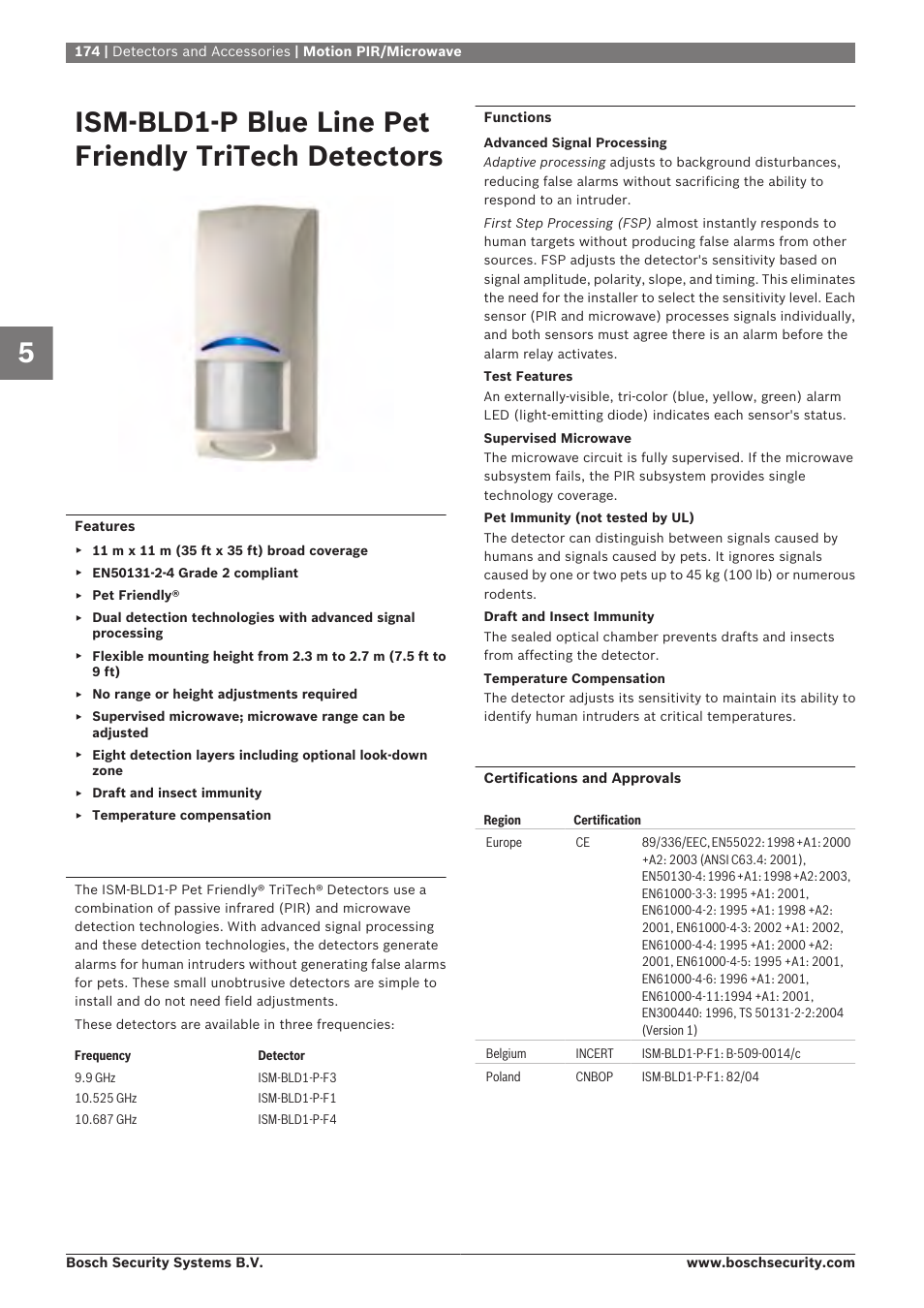 Ism‑bld1‑p blue line pet friendly tritech, Detectors | Bosch 8-Dec User Manual | Page 182 / 506