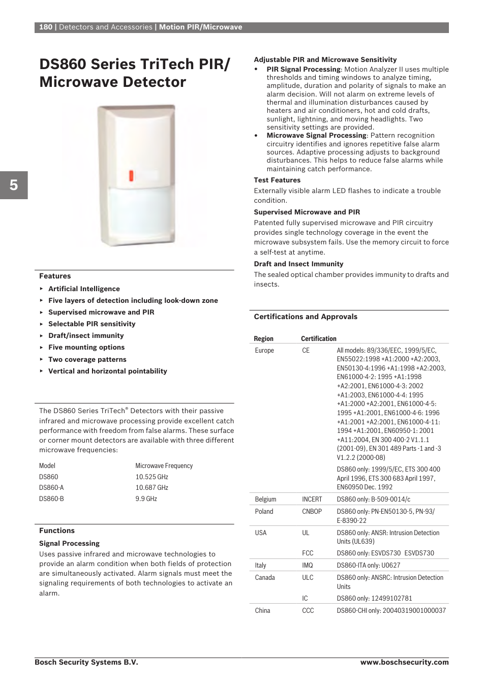 Ds860 series tritech pir/microwave detector, Ds860 series tritech pir/ microwave detector | Bosch 8-Dec User Manual | Page 188 / 506