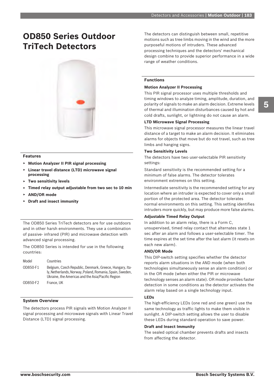 Od850 series outdoor tritech detectors, Motion outdoor | Bosch 8-Dec User Manual | Page 191 / 506