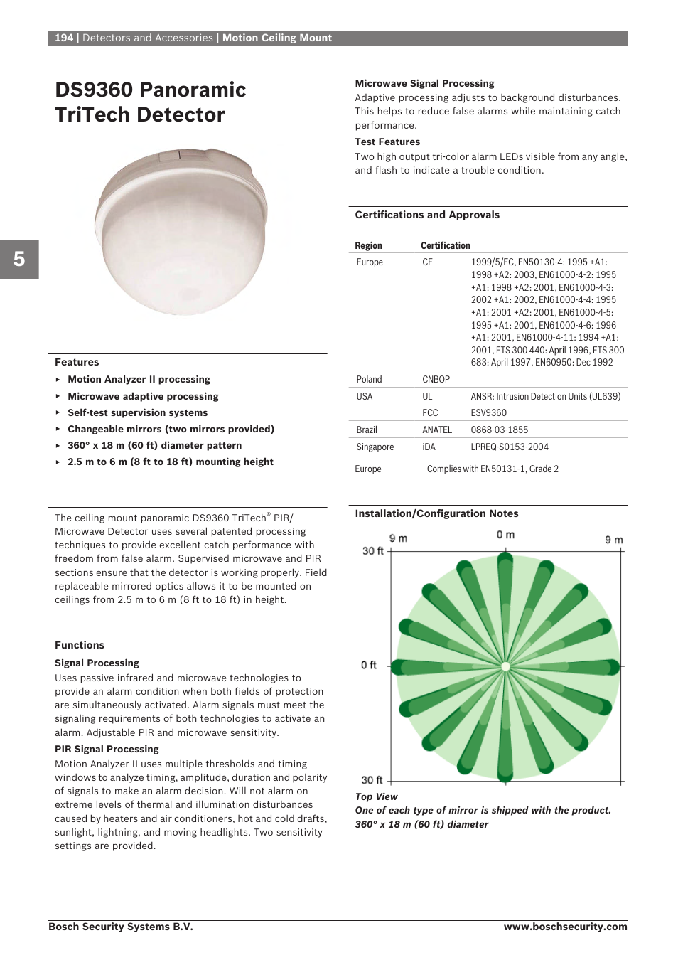 Ds9360 panoramic tritech detector | Bosch 8-Dec User Manual | Page 202 / 506