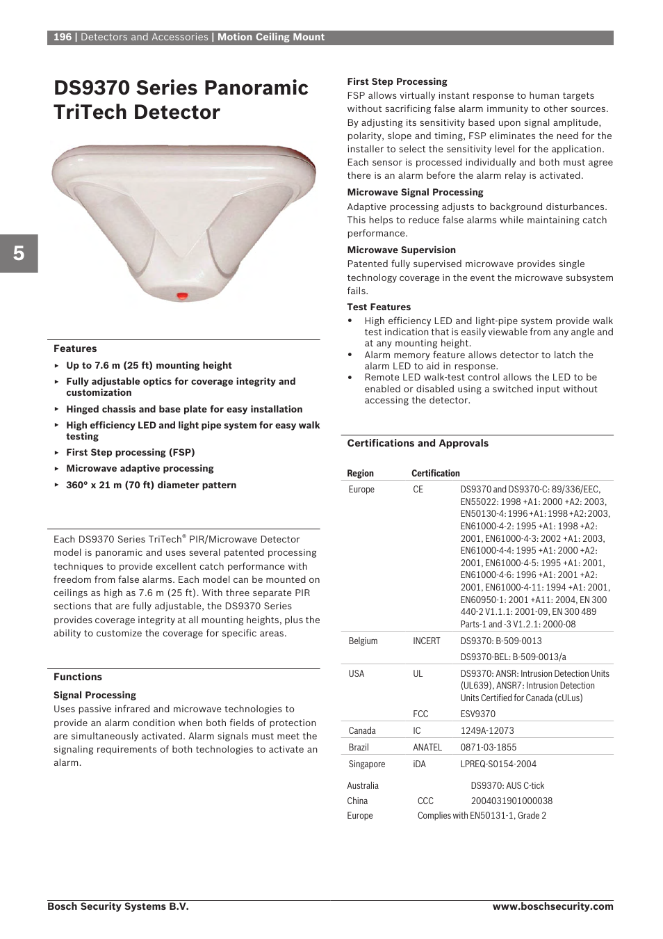 Ds9370 series panoramic tritech detector | Bosch 8-Dec User Manual | Page 204 / 506