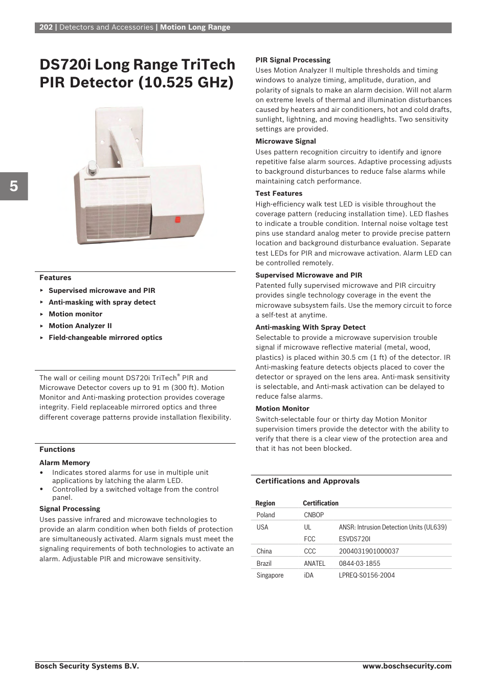 Motion long range, Ds720i long range tritech pir detector, 525 ghz) | Bosch 8-Dec User Manual | Page 210 / 506