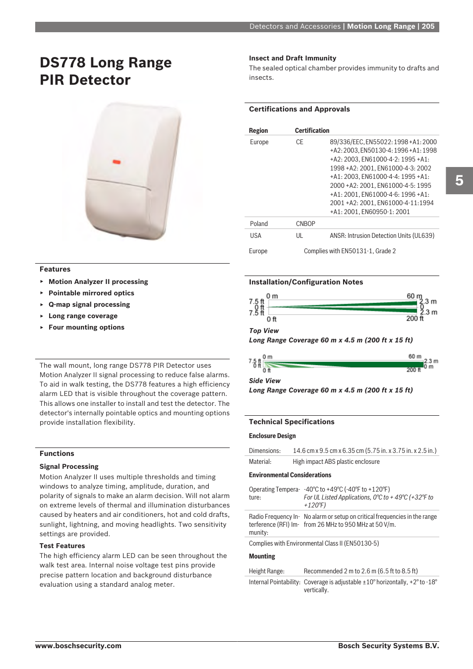 Ds778 long range pir detector | Bosch 8-Dec User Manual | Page 213 / 506