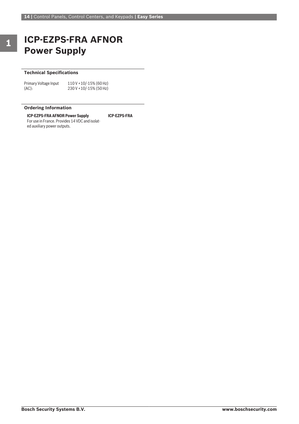 Icp‑ezps‑fra afnor power supply | Bosch 8-Dec User Manual | Page 22 / 506