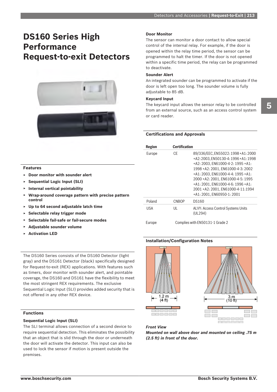 Ds160 series high performance request‑to‑exit, Detectors | Bosch 8-Dec User Manual | Page 221 / 506