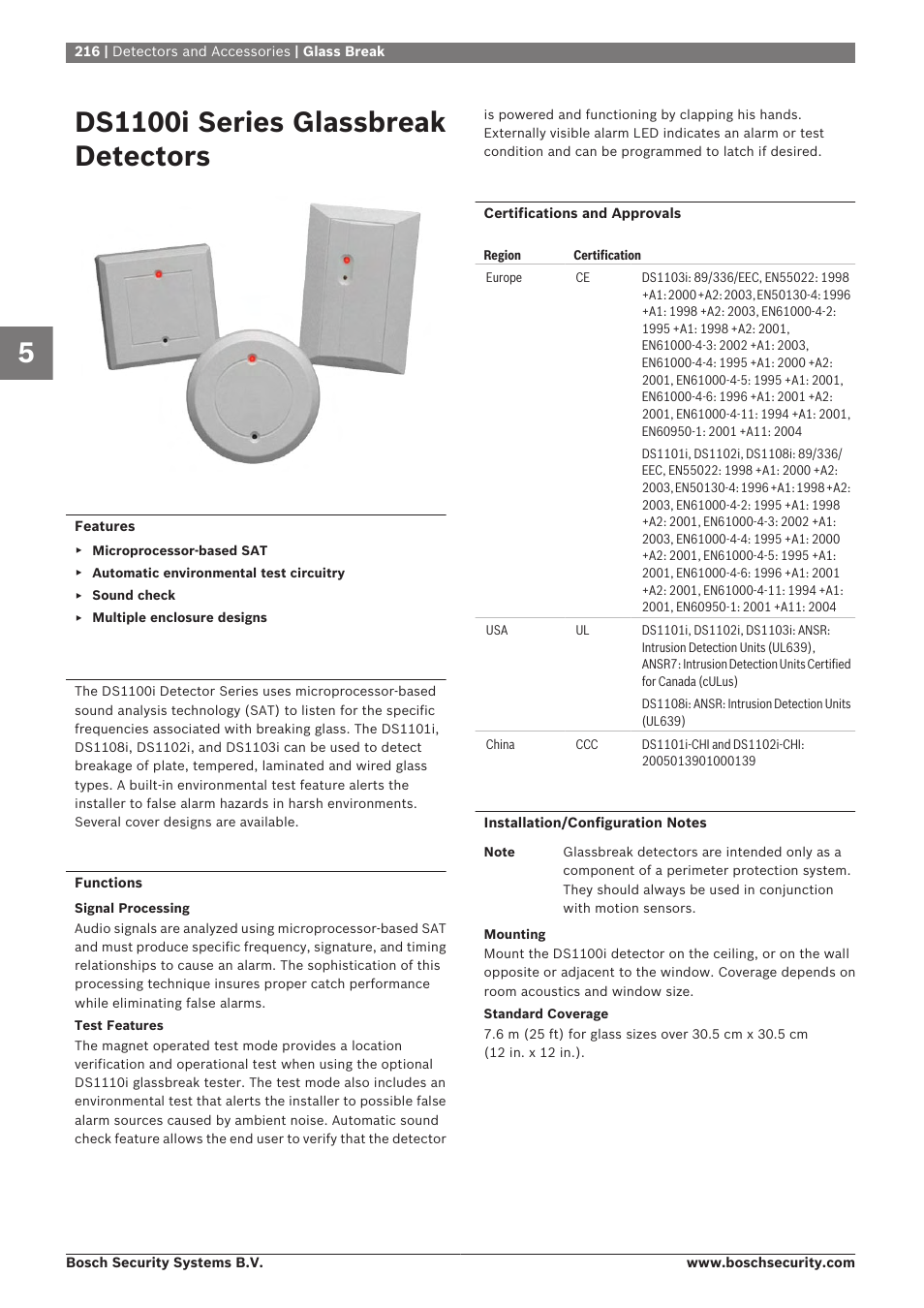 Ds1100i series glassbreak detectors, Glass break | Bosch 8-Dec User Manual | Page 224 / 506