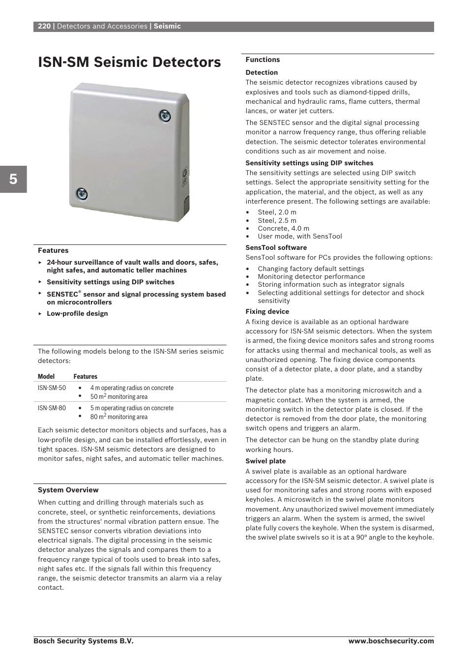 Isn-sm seismic detectors, Seismic | Bosch 8-Dec User Manual | Page 228 / 506