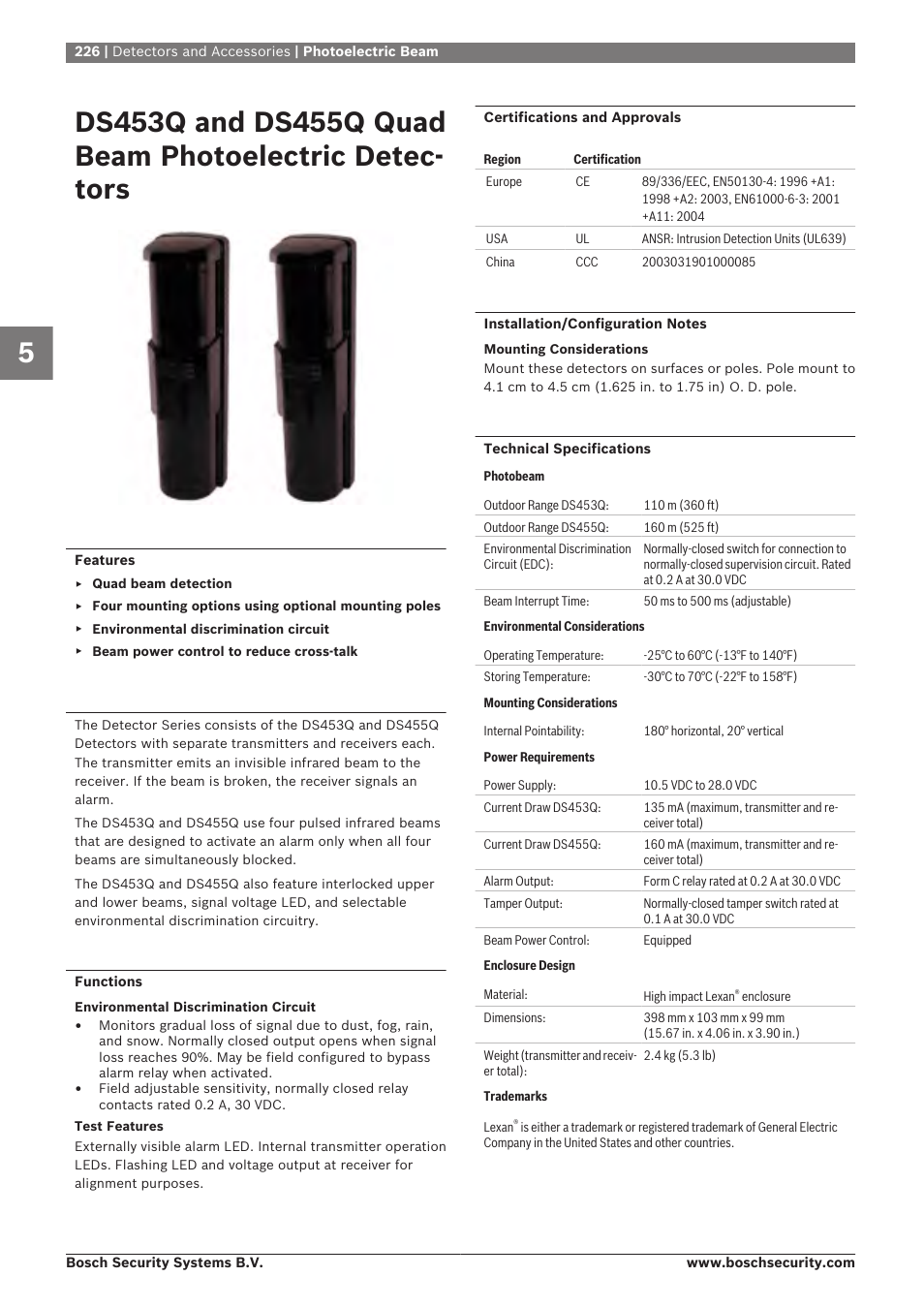 Ds453q and ds455q quad beam photoelectric, Detectors | Bosch 8-Dec User Manual | Page 234 / 506