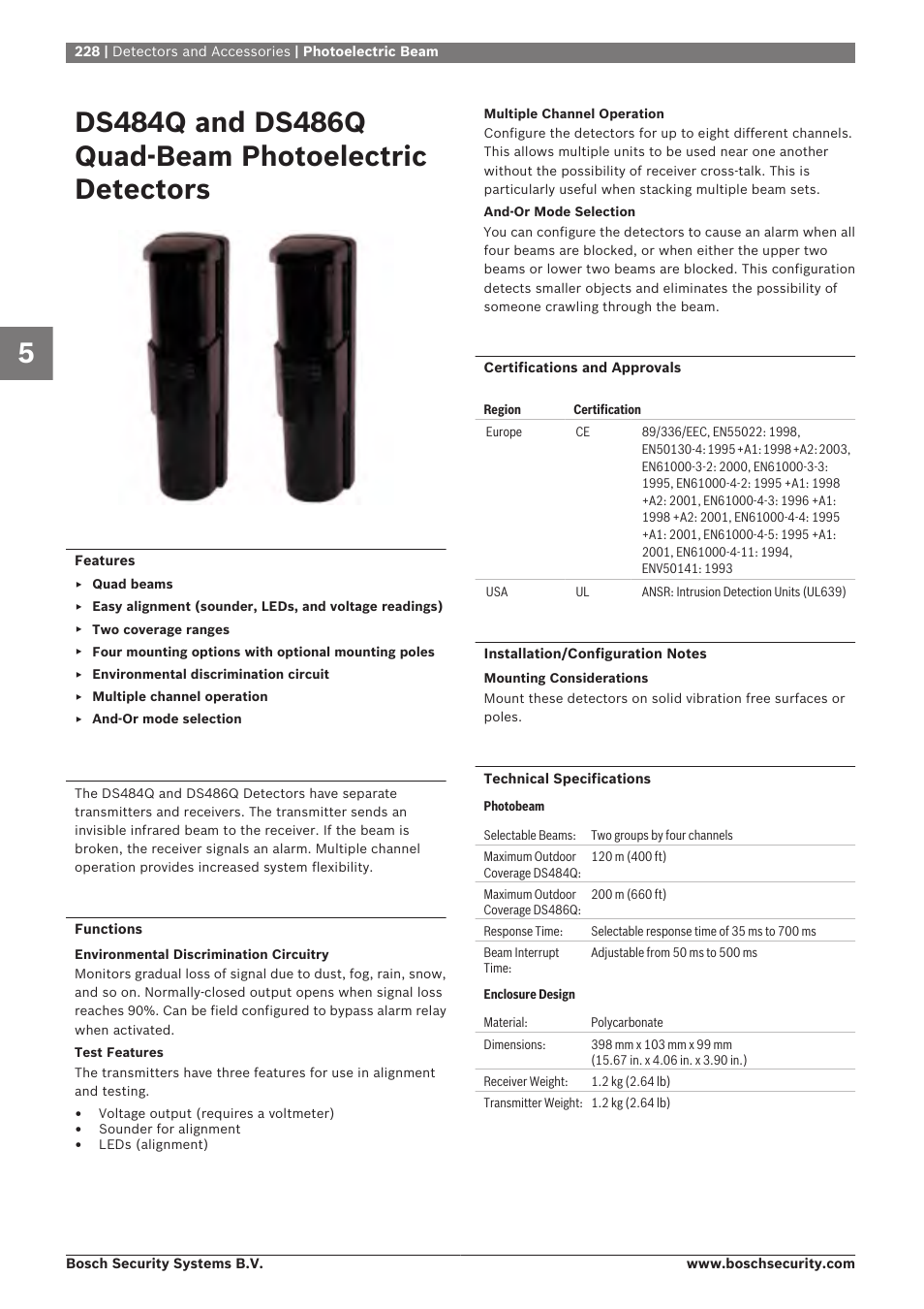 Ds484q and ds486q quad‑beam photoelectric, Detectors | Bosch 8-Dec User Manual | Page 236 / 506