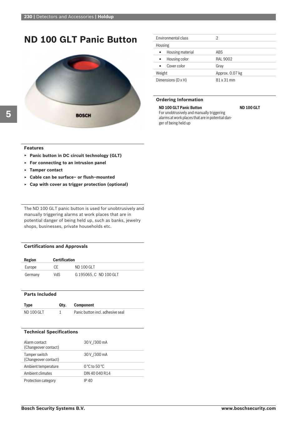 Nd 100 glt panic button, Holdup | Bosch 8-Dec User Manual | Page 238 / 506
