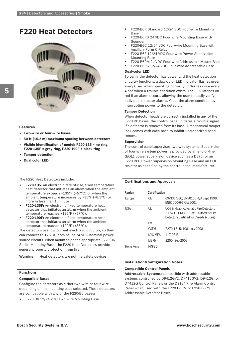 F220 heat detectors | Bosch 8-Dec User Manual | Page 242 / 506