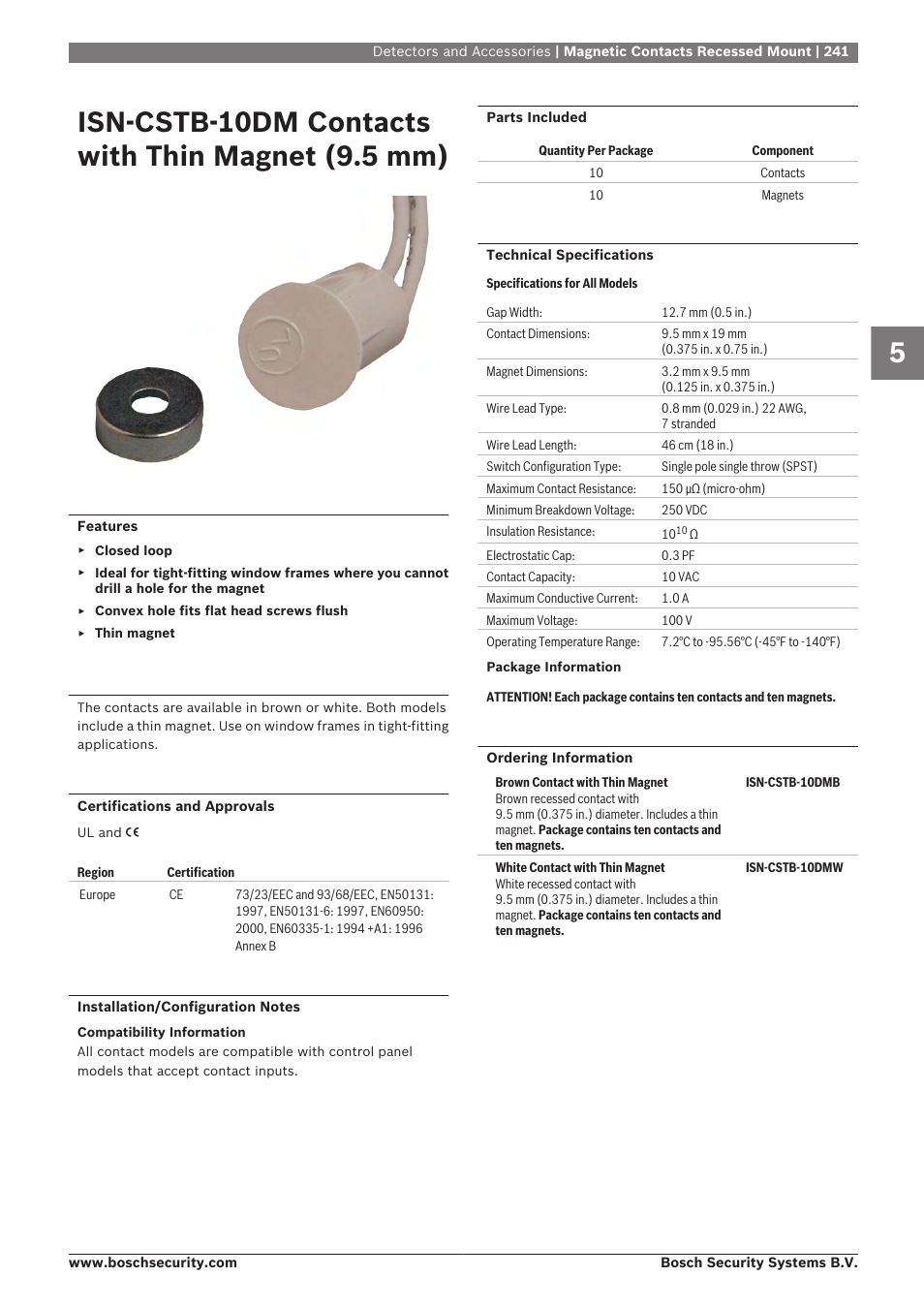 Isn‑cstb‑10dm contacts with thin magnet (9.5 mm), Isn‑cstb‑10dm contacts with thin magnet, 5 mm) | Bosch 8-Dec User Manual | Page 249 / 506