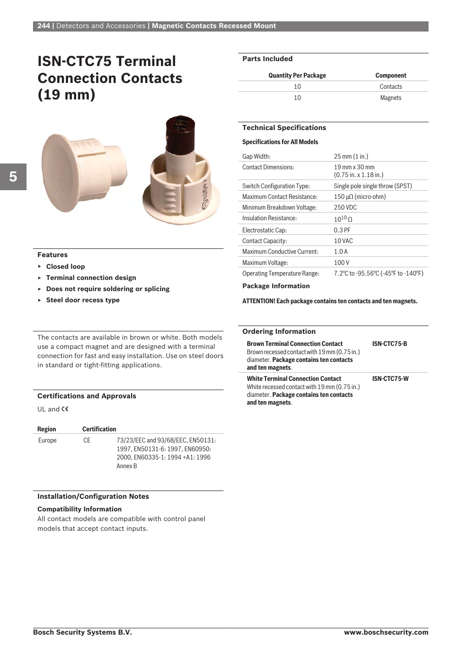 Isn‑ctc75 terminal connection contacts (19 mm), Isn‑ctc75 terminal connection contacts, 19 mm) | Bosch 8-Dec User Manual | Page 252 / 506