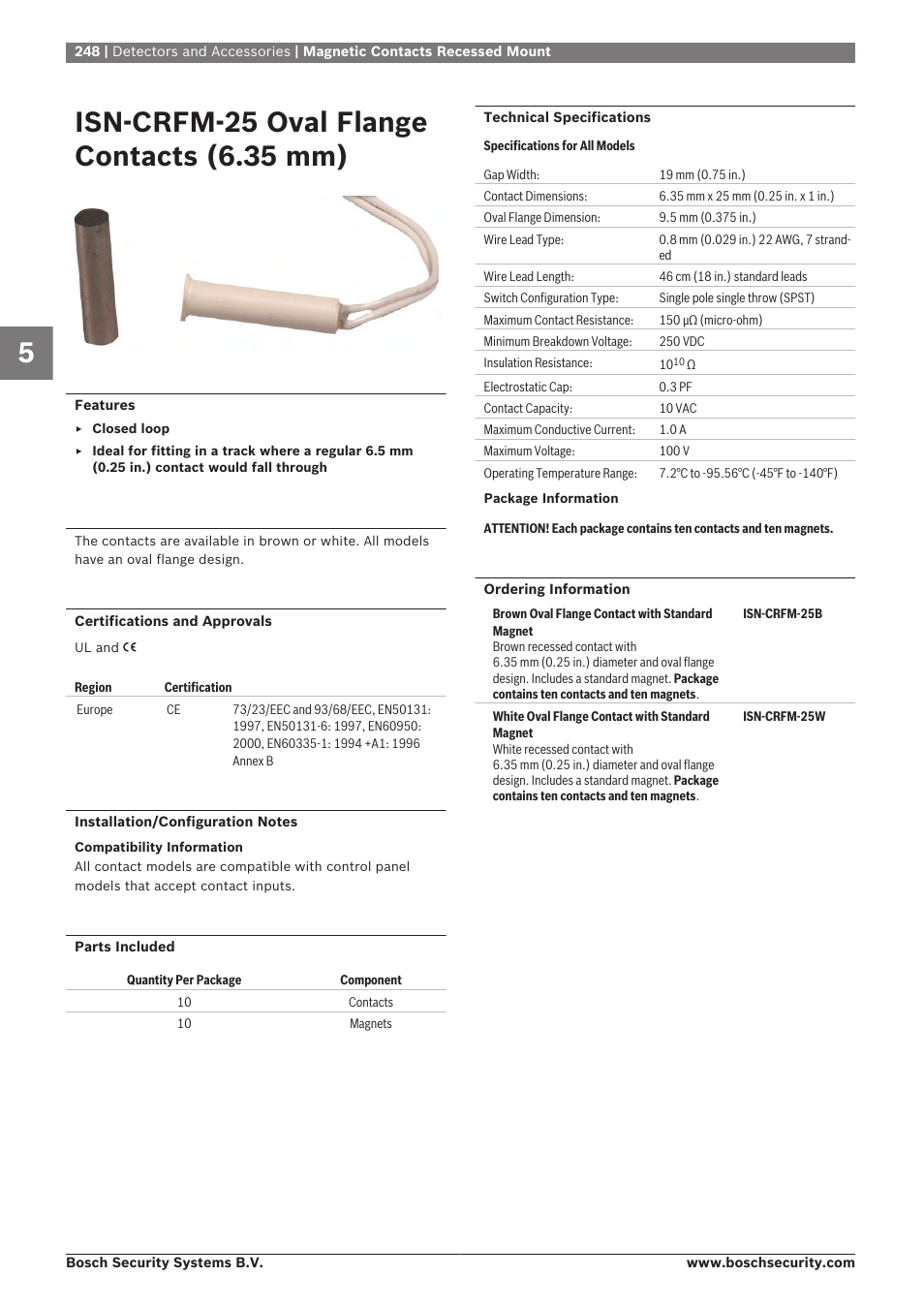 Isn‑crfm‑25 oval flange contacts (6.35 mm) | Bosch 8-Dec User Manual | Page 256 / 506