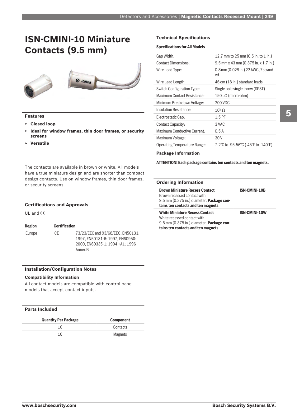 Isn‑cmini‑10 miniature contacts (9.5 mm) | Bosch 8-Dec User Manual | Page 257 / 506