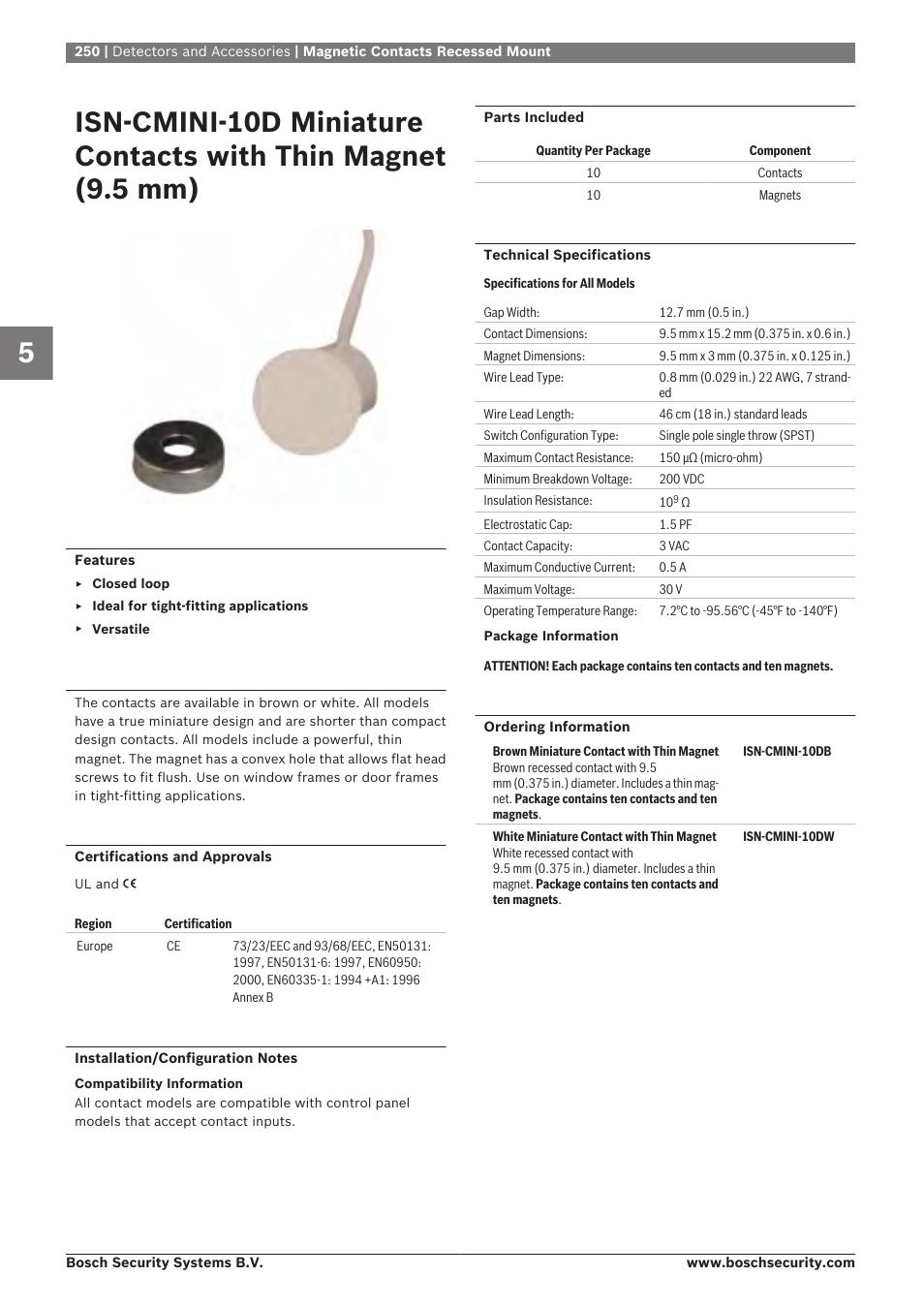 Isn‑cmini‑10d miniature contacts with thin, Magnet (9.5 mm) | Bosch 8-Dec User Manual | Page 258 / 506