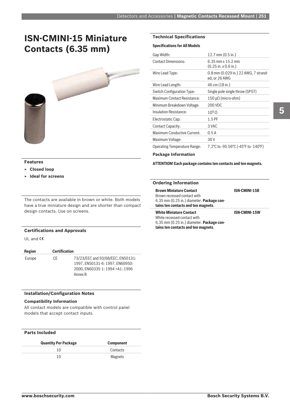 Isn‑cmini‑15 miniature contacts (6.35 mm) | Bosch 8-Dec User Manual | Page 259 / 506