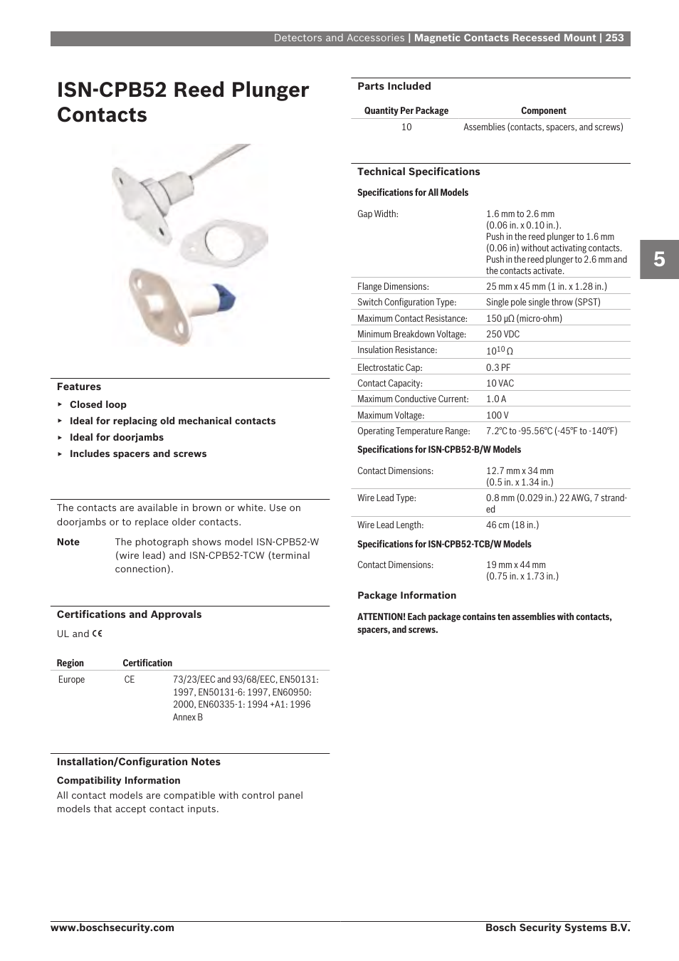 Isn‑cpb52 reed plunger contacts | Bosch 8-Dec User Manual | Page 261 / 506