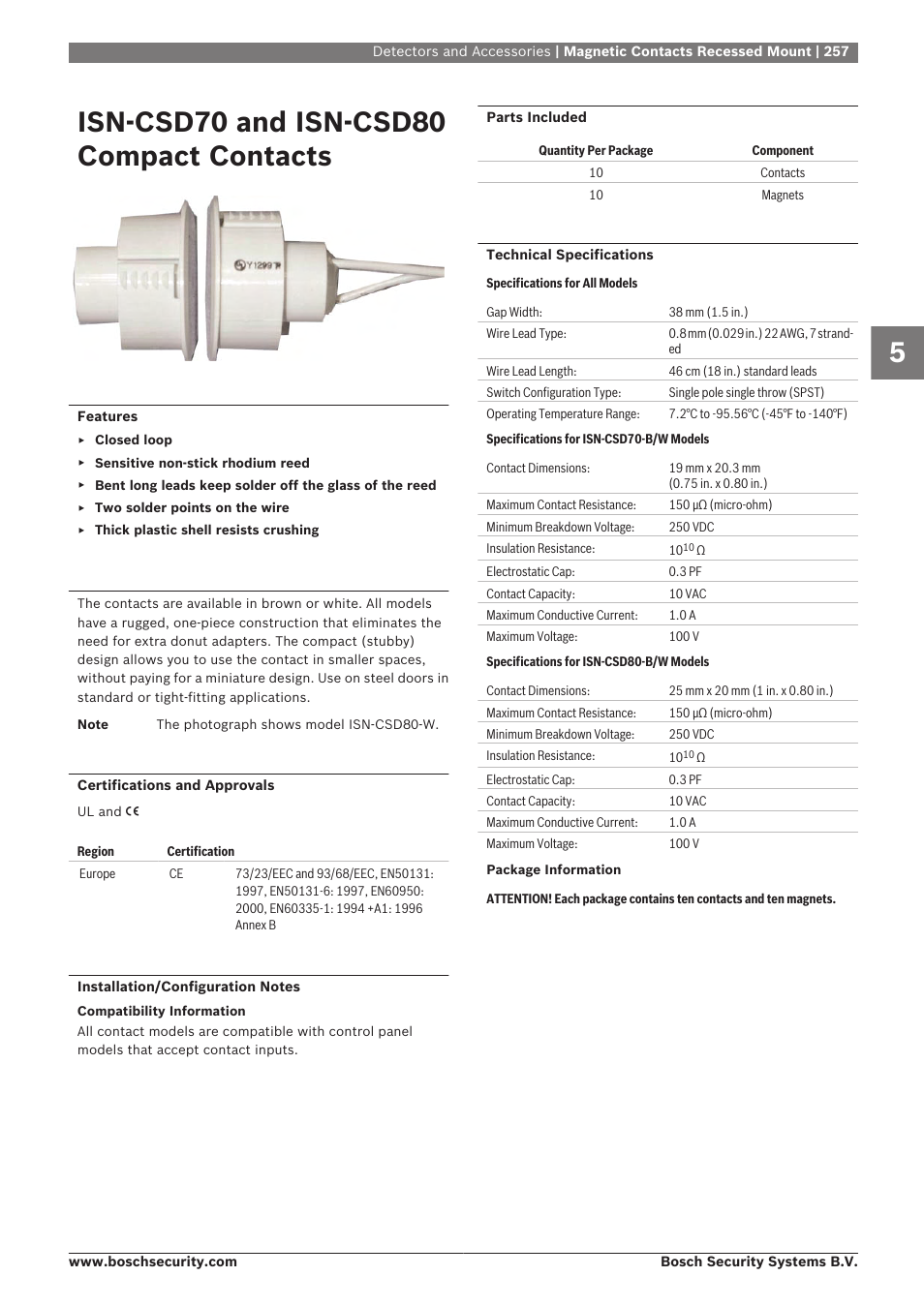 Isn‑csd70 and isn‑csd80 compact contacts | Bosch 8-Dec User Manual | Page 265 / 506