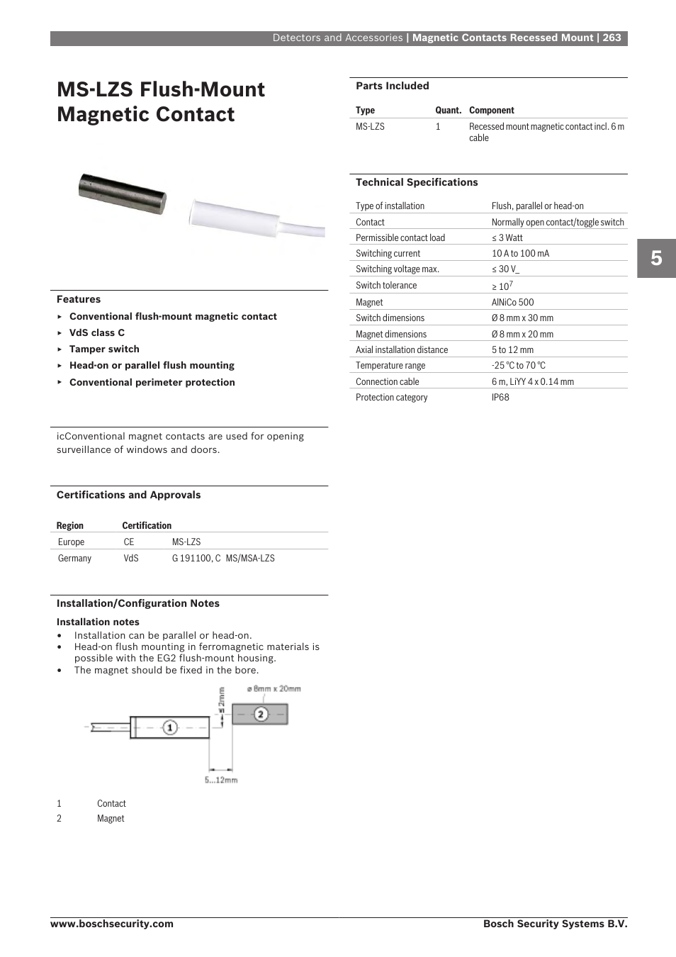 Ms-lzs flush-mount magnetic contact | Bosch 8-Dec User Manual | Page 271 / 506