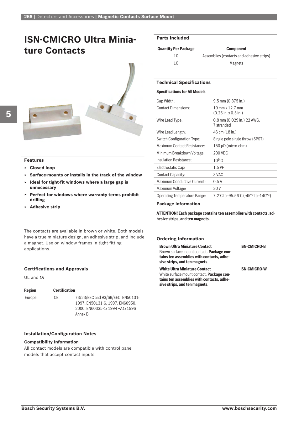 Isn‑cmicro ultra miniature contacts, Magnetic contacts surface mount, Isn‑cmicro ultra minia- ture contacts | Bosch 8-Dec User Manual | Page 274 / 506